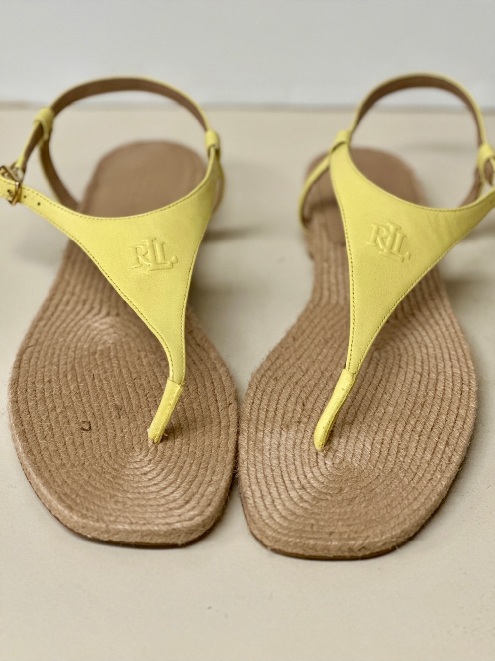 Ralph Lauren Yellow Leather T-Strap Sandals